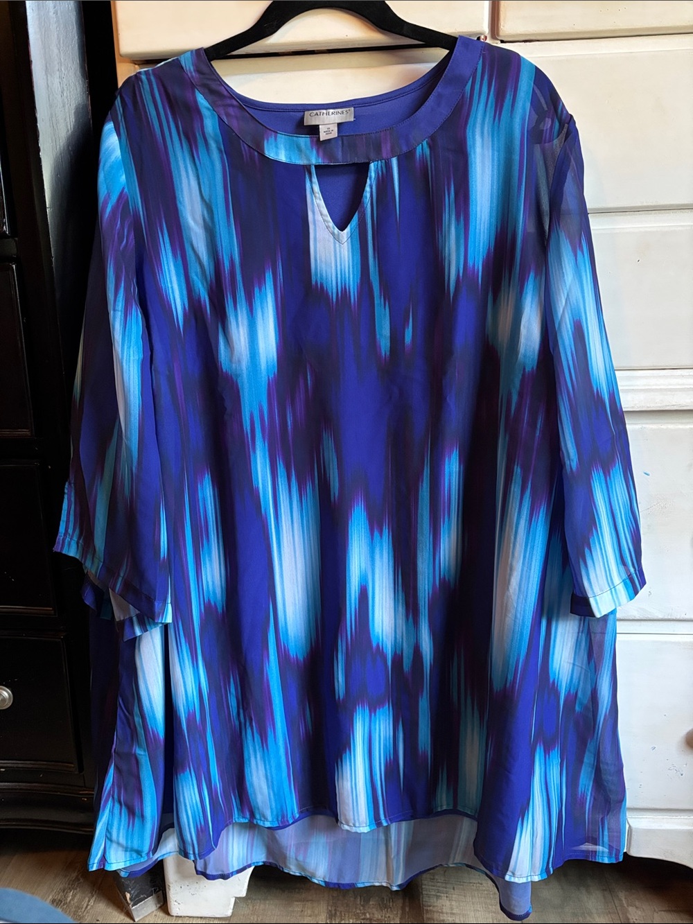 Catherines Blue and Teal Abstract Keyhole Tunic